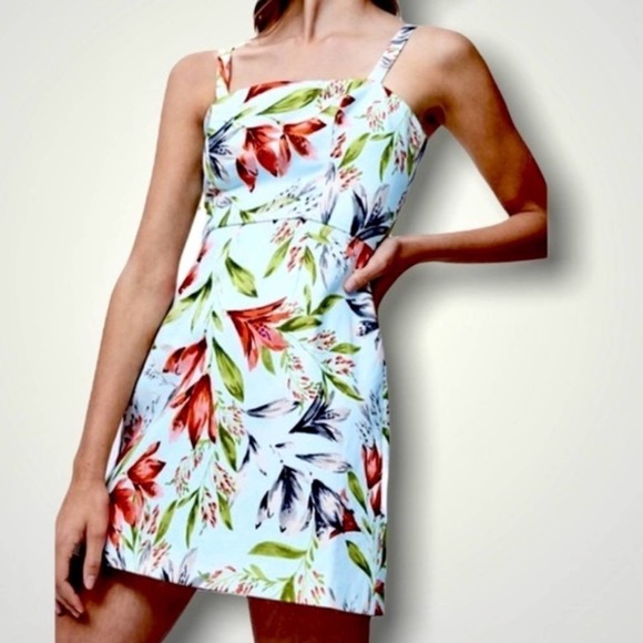 French Connection blue floral fit & flare mini sundress size 4 B118 - Picture 1 of 6